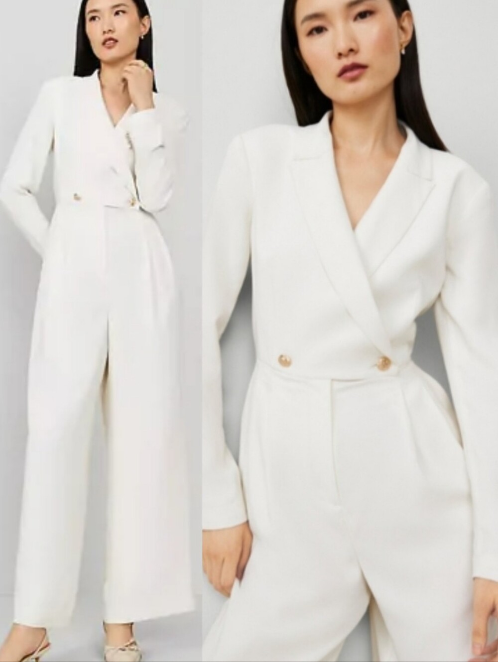 Ann Taylor Double Breasted Lapel Jumpsuit White Ivory Bridal Size 8